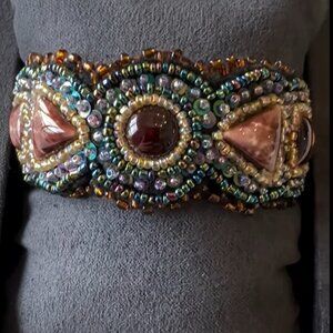 Ornate Beaded Bohemian Eclectic Cuff Bracelet